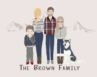 Custom digital family portrait drawing, illustration, family portrait watercolor