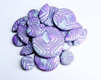 Purple and Silver Polymer Clay Mokume Gane Beads- 21 piece