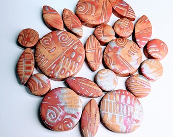 Red, Silver, and Gold Polymer Clay Mokume Gane Beads- 21 piece