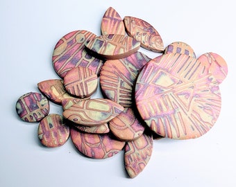 Red, Yellow, and Gold Polymer Clay Mokume Gane Beads- 21 piece