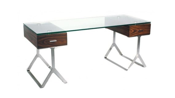 Bellini Zara Glass Walnut Computer Writing Desk Etsy