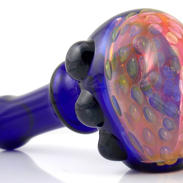 Cobalt Blue Glass Hammer Drophammer Dry Smoking Pipe w/ Huge Gold Silver Fumed Heady Pink Color Changing Honeycomb