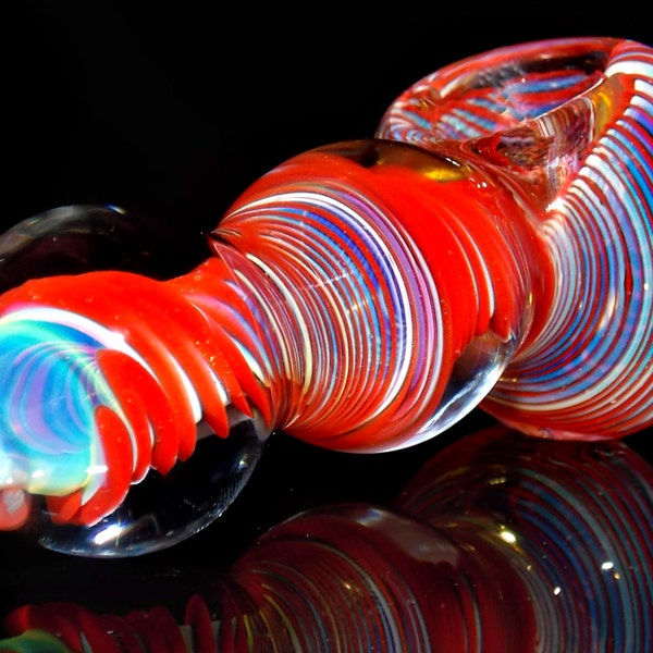 Super Heavy Glass Smoking Pipe Color Changing Silver Fumed Spoon Bowl with Bright Red Inside Spirals