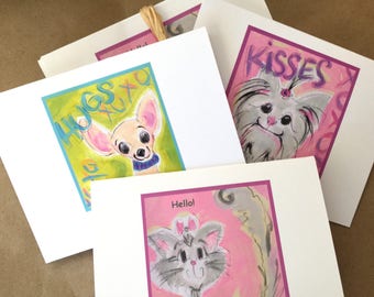 Doggies and a Kitties Note Cards - 2 of Each Design (12-pack)