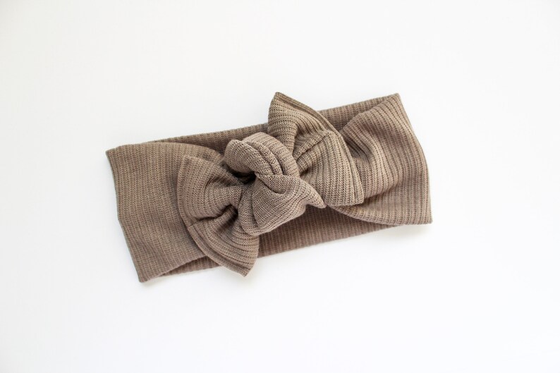Baby Headwrap Ribbed Knit Headwrap headwraps Headwraps Taupe Baby Bow baby turban Flat Bow Knot Headband Tie-on Headwrap