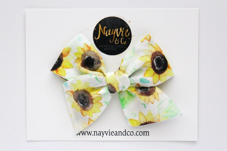 baby bows summer bow newborn bows pinwheel fabric bow Sunflower hand tied bow nylon Sunflower bow toddler bows