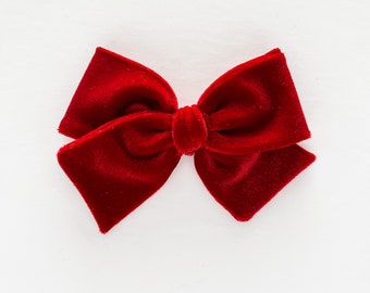 Red Velvet Bow - velvet baby bow - Valentines bow - velvet bow - handtied bow - baby bow - toddler hair bow - velvet headband