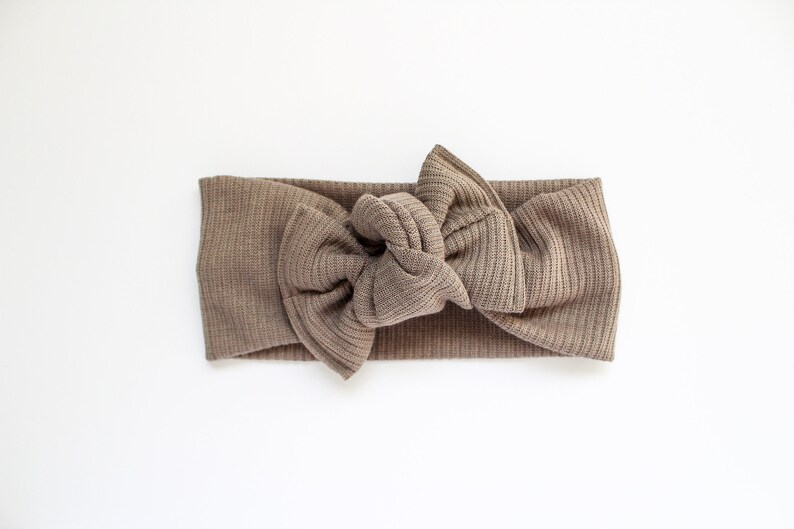 Baby Headwrap Ribbed Knit Headwrap headwraps Headwraps Taupe Baby Bow baby turban Flat Bow Knot Headband Tie-on Headwrap