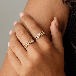 Pavé Name Ring by GracePersonalized - Custom Pavé Initial Ring - Personalized CZ Word Ring - Everyday wear - Dainty Gift for Her *A0003-E02*