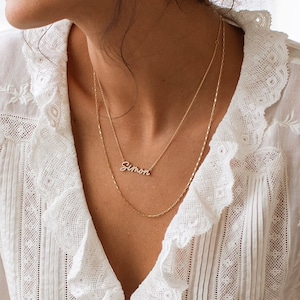 Colar personalizado com nome e escrita pavê da GracePersonalized - Colar com nome e zircônia cúbica com corrente - Presente sentimental *B0006-E04*