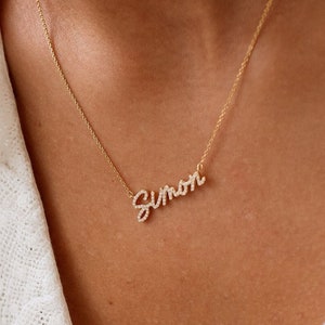 Custom Pavé Script Name Necklace by GracePersonalized Word Necklace with Cable Chain Sentimental Gift NAHOMIE NECKLACE image 2