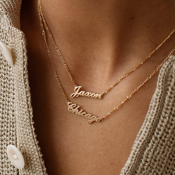 Custom Name Necklace with Figaro Chain by GracePersonalized - Script Lettering Necklace - Minimal Word Necklace  *NAYRU NECKLACE*