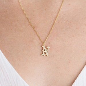 Pavé Gothic Initial Necklace by GracePersonalized - Custom Initial Necklace - Dainty Gold Necklace - Anniversary Gifts for Her *B0005-E05*