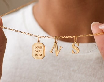 Engraved Love You Mom Tag + Initials Necklace by GracePersonalized - Dog Tag Pendant with Custom Initials *ELENA IZZY NECKLACE*