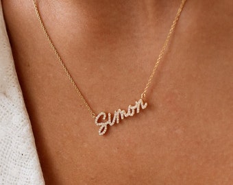 Custom Pavé Script Name Necklace by GracePersonalized - Word Necklace with Cable Chain - Sentimental Gift *NAHOMIE NECKLACE*