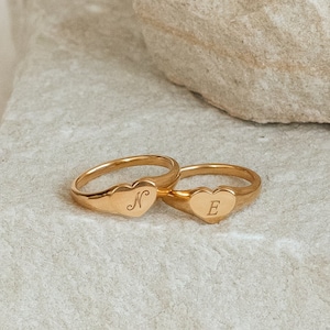 Personalized Heart Signet Ring by GracePersonalized - Engraved Initials Ring - Small Heart Ring -Custom Anniversary Gift for Her *A0026-E01*