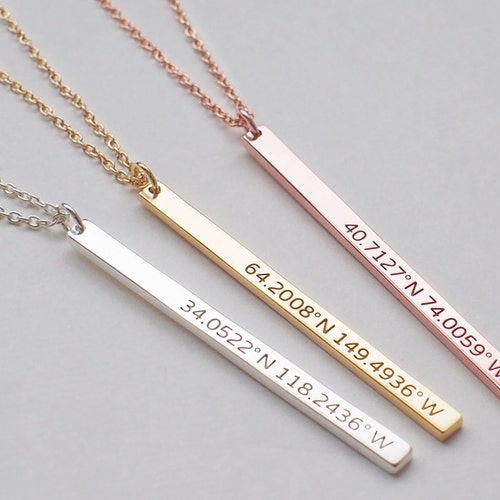 Skinny Coordinates Bar Necklace Custom Coordinates Necklace Etsy