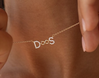 Custom Initials Necklace - Dainty Couple Initials - Kids Initials - Pavé Letter Necklace - Gold Vermeil Personalized Jewelry *NINA NECKLACE*