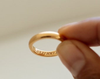 Individuell eingravierte Bandring von GracePersonalisierung - Minimale personalisierte Band - Einfache Goldringe - Muttertagsgeschenk *RHETA RING*