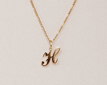 Custom Initial Necklace by GracePersonalized - Script Letter on Figaro Chain - Initial Pendant - Letter Charm Necklace *IRENE NECKLACE*