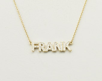 Custom Crystal Nameplate Diamond Name Necklace Tiny Women Pendant Gold Gift For Her Name Necklace CZ Zircon Gemstones Dainty Raw Gem