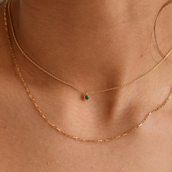 Tiny Birthstone Necklace - Custom Gem Stone Charm - Dainty Natural Gem Pendant Necklaces - Minimalist Chain Jewelry *JOSIE NECKLACE*