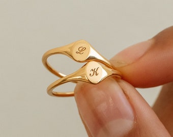 Aangepaste ovale zegelring van GracePersonalized - sierlijke gegraveerde ring - gepersonaliseerde letterring - initiële gouden ring *RAYLA RING*