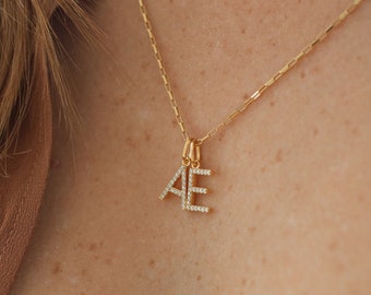 Pavé Initial Necklace - CZ Diamond Letter Necklace - Gold Dainty Letter Pendant - Personalized Jewelry Gift for Her - Bridesmaid Gifts