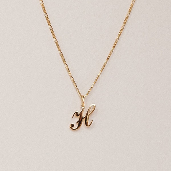 Custom Initial Necklace by GracePersonalized - Letter Script Pendant Necklace - Ready-To-Ship *Irene Necklace | Figaro Chain