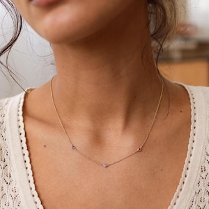 Collier familial avec pierres de naissance GracePersonalized - Collier à breloques en pierres précieuses délicates - Cadeaux avec pierres de naissance - Cadeaux personnalisés pour maman *B0016-E01*