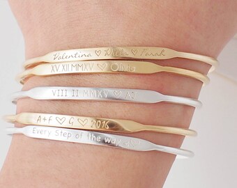 Personalized Cuff Bracelet by GracePersonalized - Custom Name Bracelet - Personalized Gift - Mom Gift - Custom Engraved Bracelet