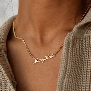 Colar com nome personalizado da GracePersonalized - Placa de identificação personalizada com corrente - Presente de aniversário para ela - Presente de Natal *B0033-E07*