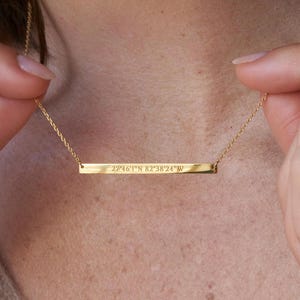 Slim Bar Engraved Necklace - Custom Name - Coordinates Jewelry - Keepsake Gift for Her | Grace Personalized