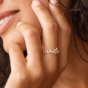 Pavé Script Name Ring by GracePersonalized - Custom Pavé Name Ring - Personalized Mom Gifts *NAIA RING*