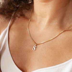 Custom Initial Necklace by GracePersonalized - Block Initial Charm Necklace - Curb Chain - Gift for Her | Ready-To-Ship *B0031-E07*