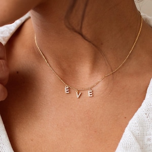 Collar con letras pavé de GracePersonalized - Collar con nombre pavé personalizado - Colgante con palabra de circonita cúbica personalizada *B0012-E02*