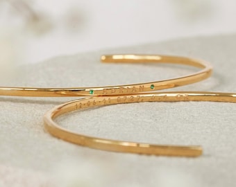 Dainty Cuff Birthstone Bracelet - Custom Engraved Jewelry - Thoughtful Gift for Mom | Grace Personalized