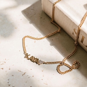 Custom Name Necklace with Curb Chain by GracePersonalized - Pave Heart or Star Name Necklace - Personalized Name Jewelry *B0004-E01*
