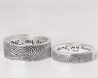 Set of 2 Personalized Actual Fingerprint Rings - His and Hers Promise Rings - Meaningful Wedding Gifts for Couple