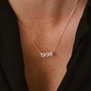 Year Necklace Custom Birth Date Necklace Pavé Custom Name Necklace Gold Cubic Zirconia Minimalist Necklace NINA NECKLACE image 1