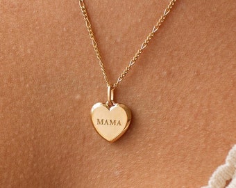 Mama Heart Necklace by GracePersonalized  - Keepsake Mama Pendant Necklace with Dainty Figaro Chain *EVA MAMA NECKLACE*