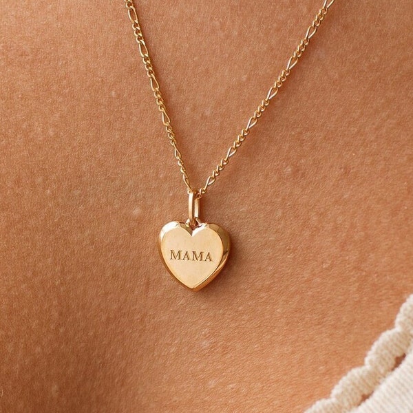 Mama Heart Necklace by GracePersonalized  - Keepsake Mama Pendant Necklace with Dainty Figaro Chain *EVA MAMA NECKLACE*