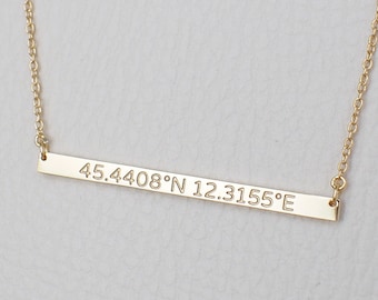 Skinny Coordinates Bar Necklace - Custom Coordinates Necklace - Personalized Latitude Longitude Jewelry PN29