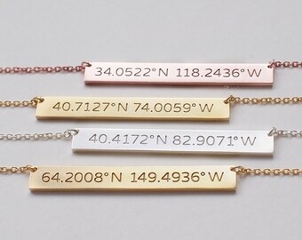 Coordinates Bar Necklace - Custom Coordinates Necklace - Personalized Latitude Longitude Jewelry - Large Bar PN10.40C