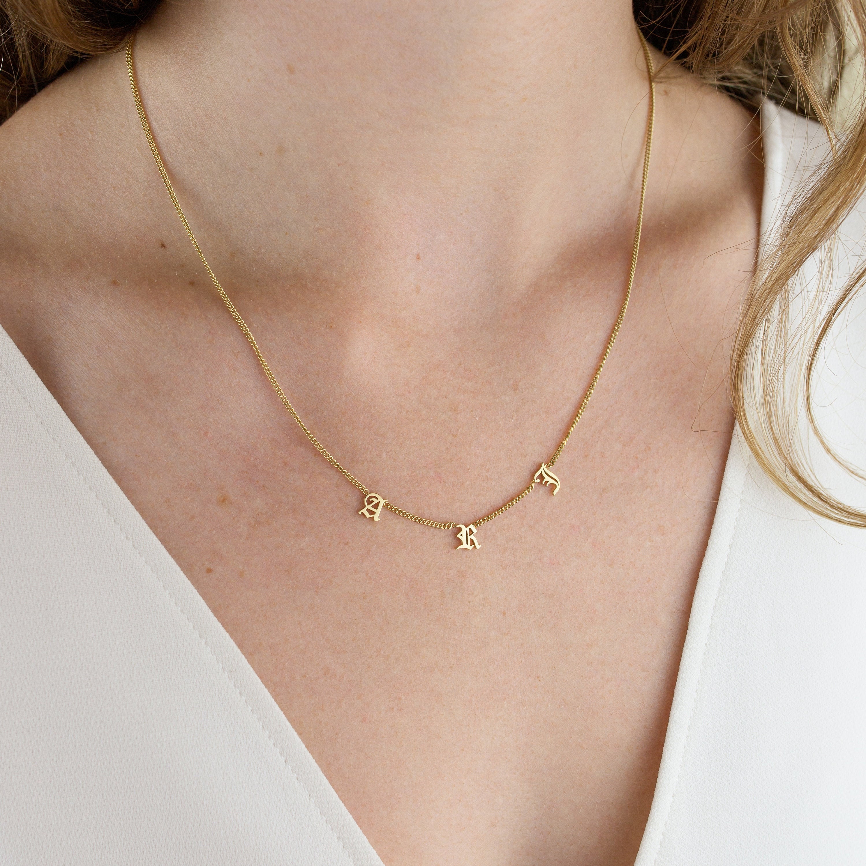 Gothic Letter Necklace With Thin Curb 