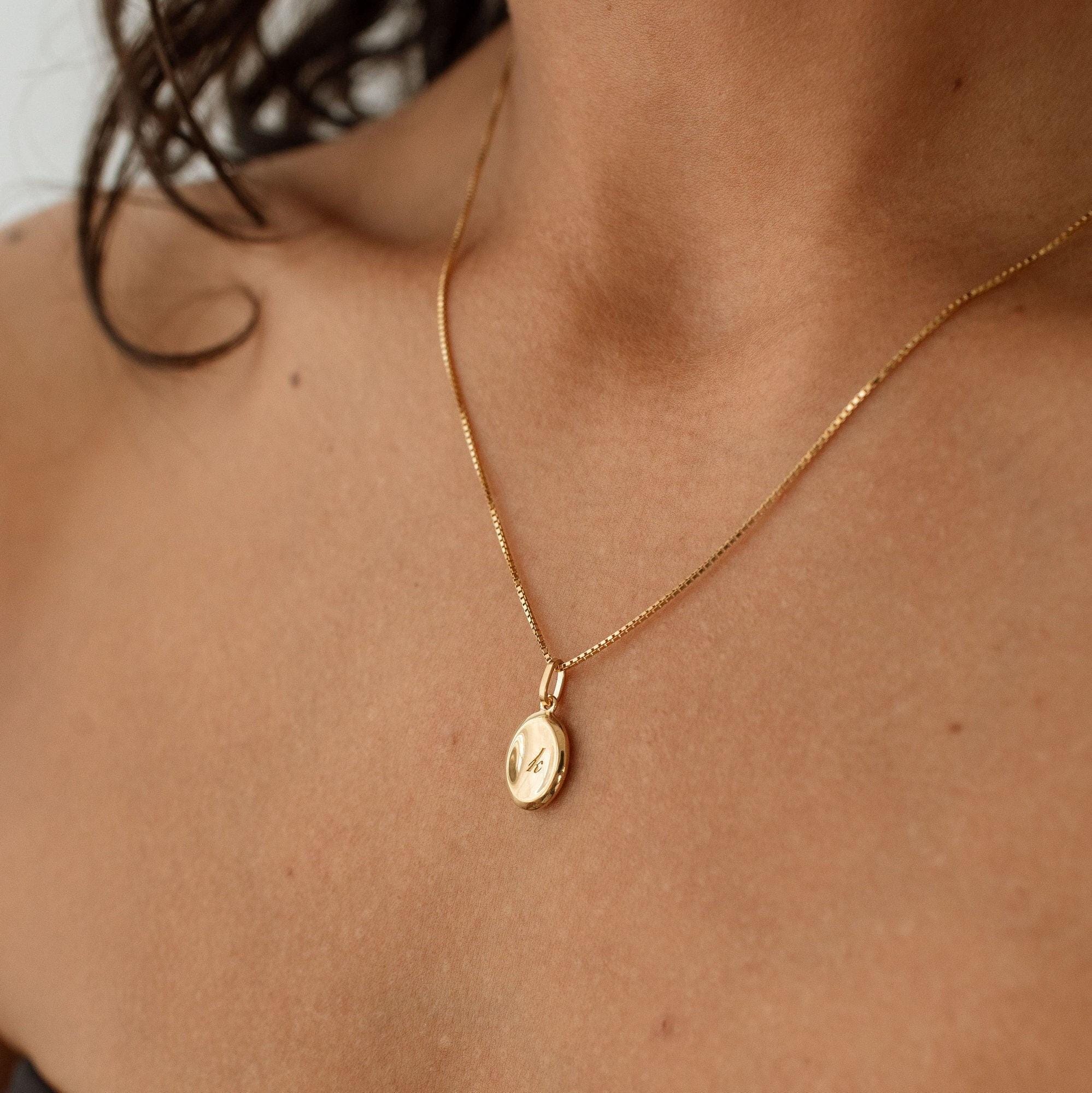 Engraved Oval Pendant Necklace by Gracepersonalized