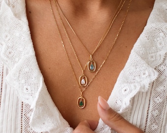 Floating Pear Birthstone Necklace - Custom Jewelry Gift for Her | Grace Personalized