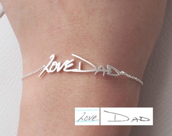 Actual Handwriting Bracelet - Personalized Memorial Signature Bracelet - Quality Silver, 18K Gold Plated, Rose Gold Jewelry - #LA03