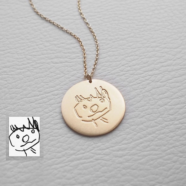 Actual Kid's Drawing on Necklace by GracePersonalized - Actual Handwriting Necklace - Personalized Child Memorial Necklace - LARGE DISC