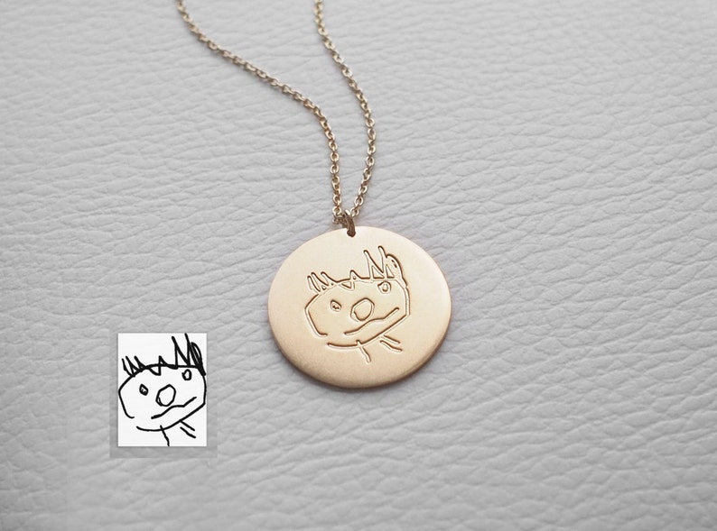 Actual Kid's Drawing on Necklace by GracePersonalized Handwriting Necklace Personalized Child Necklace Large Disc HADARA NECKLACE image 1